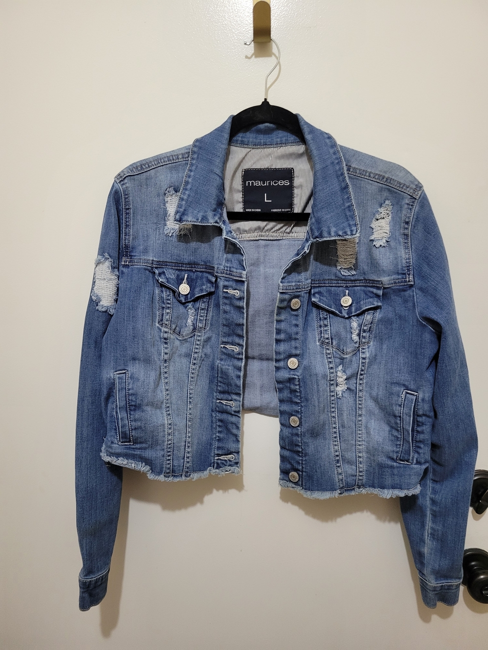 Maurices Light Blue Distressed Cropped Denim Jacket